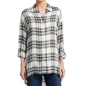 Alice and Olivia Gray and White Plaid Button Shirt